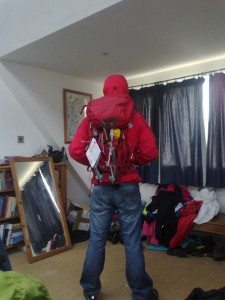 The G-Force gives his jacket, rucksack and ice axes a home try out!