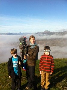 Kat and her three sons on Conic Hill, Balmaha