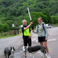 Matthew passes the Real Relay baton to me at the Drover's Inn, inveranan