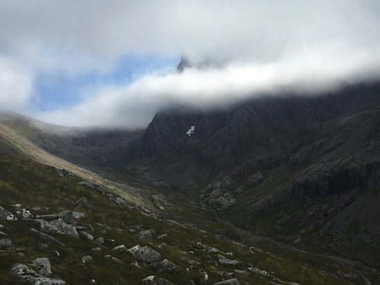 Looking back up the valley to the bealach between CMD and Ben Nevis.