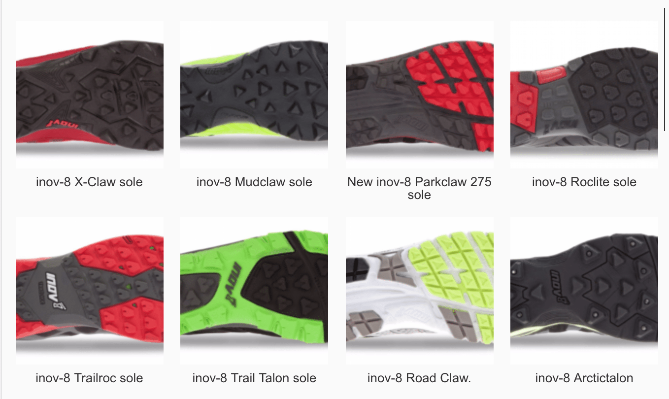 Compare soles of inov-8 running shoes 