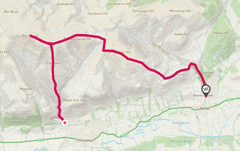 Our route to several summits in the Ochils.